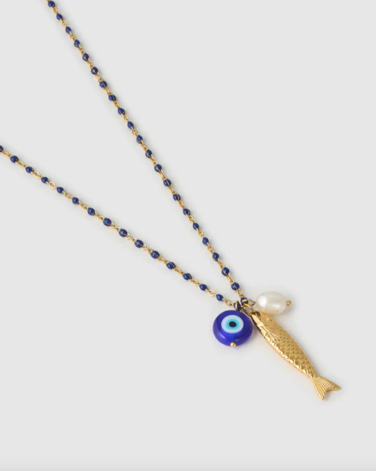 Arms Of Eve - Lucky Fish Charm Necklace - Blueberry