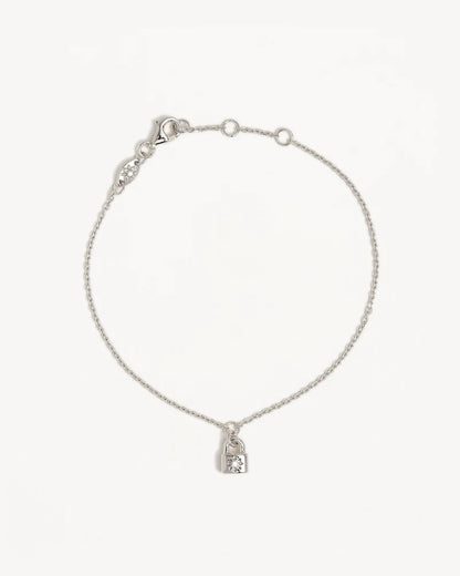 By Charlotte - Crystal Lotus Padlock Bracelet - Silver