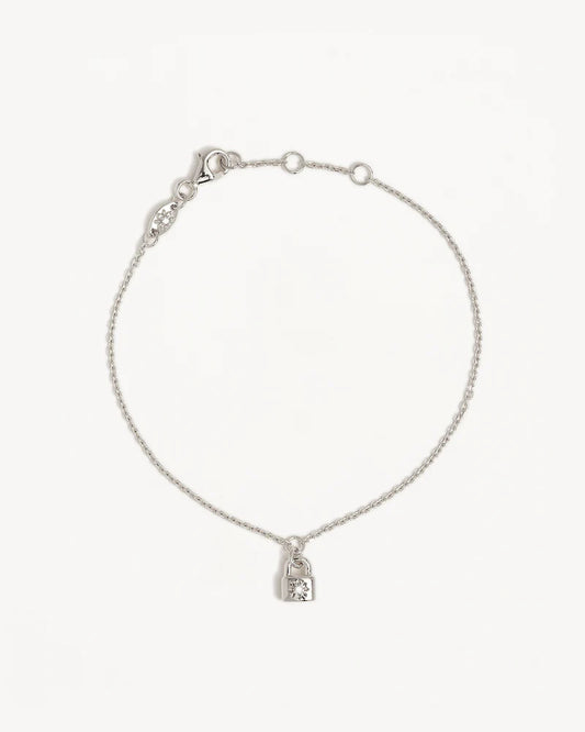 By Charlotte - Crystal Lotus Padlock Bracelet - Silver