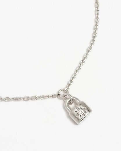 By Charlotte - Crystal Lotus Padlock Bracelet - Silver