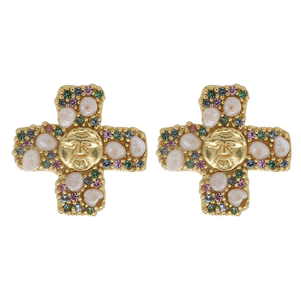 Cleopatra's Bling - Gorgoneion Peace Earrings - Gold