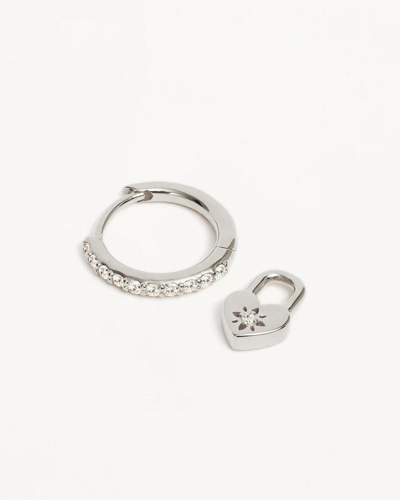 By Charlotte - Love Unlocked Padlock Hoops - Silver