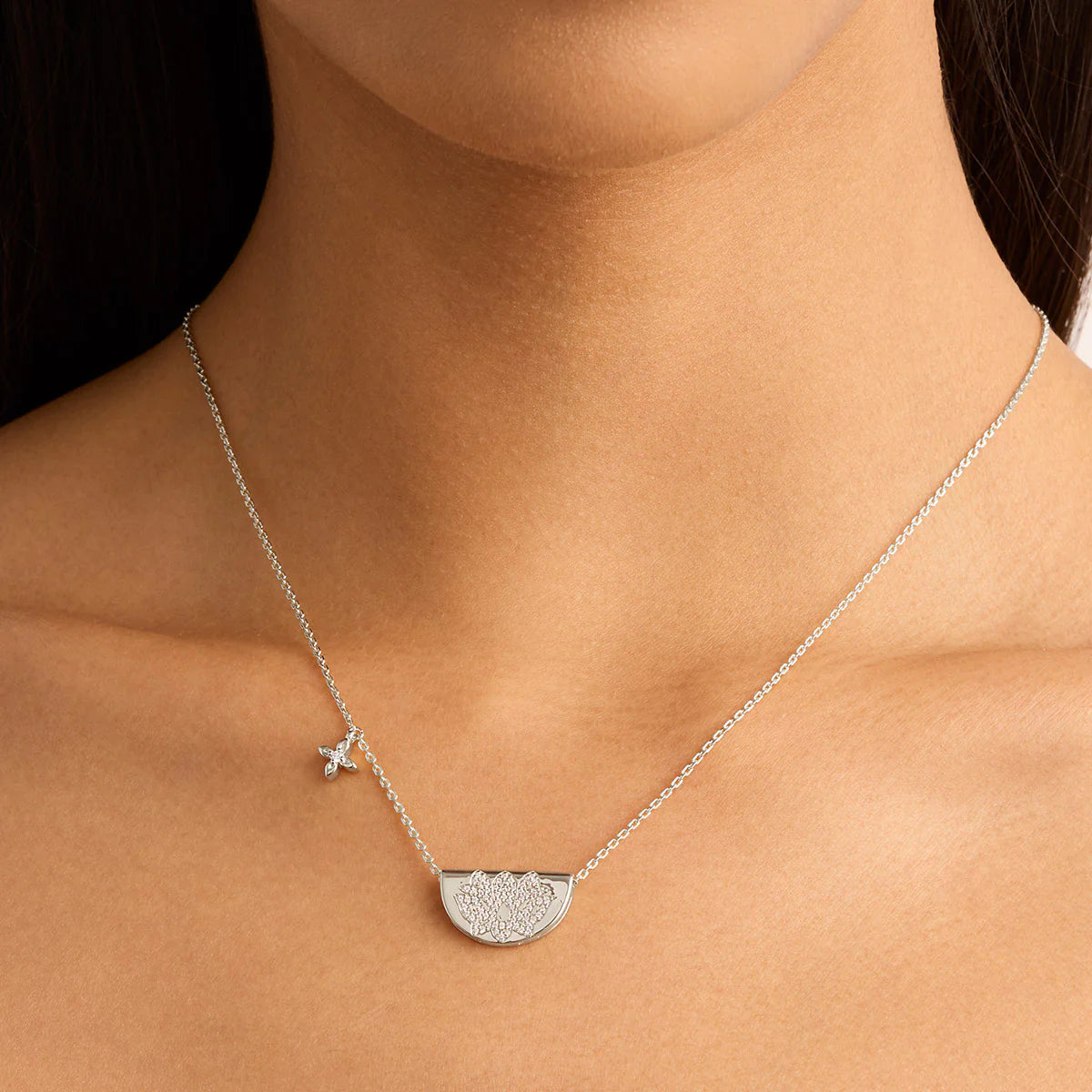 By Charlotte - Live In Light Lotus Necklace - Silver
