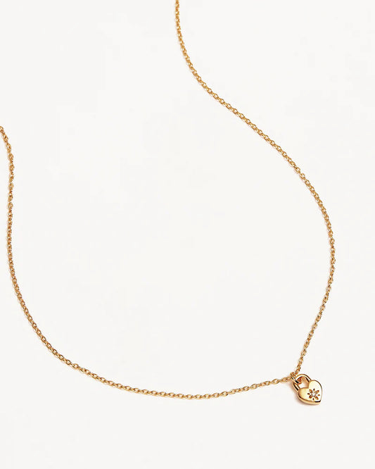 By Charlotte - Crystal Lotus Heart Padlock Necklace - Gold