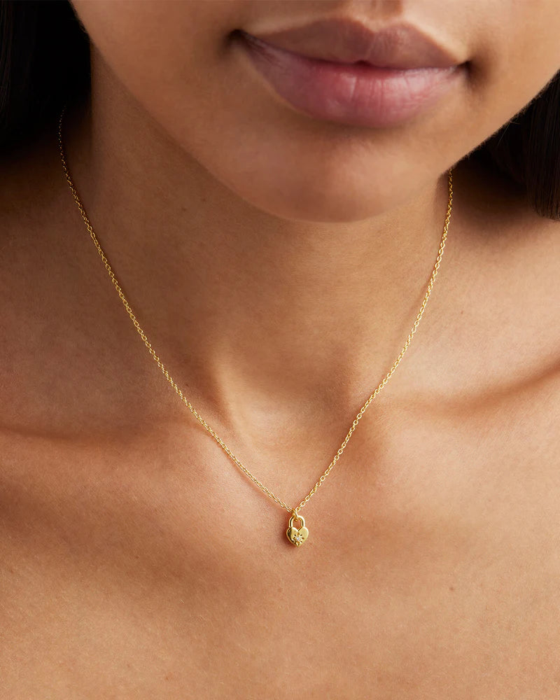 By Charlotte - Crystal Lotus Heart Padlock Necklace - Gold