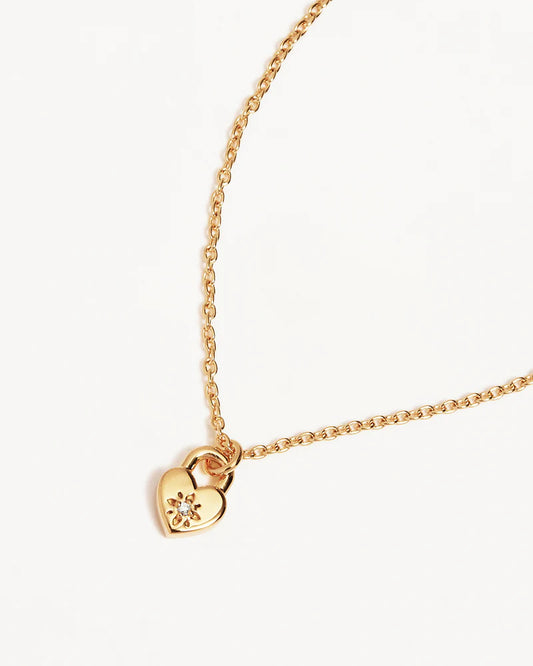 By Charlotte - Crystal Lotus Heart Padlock Necklace - Gold