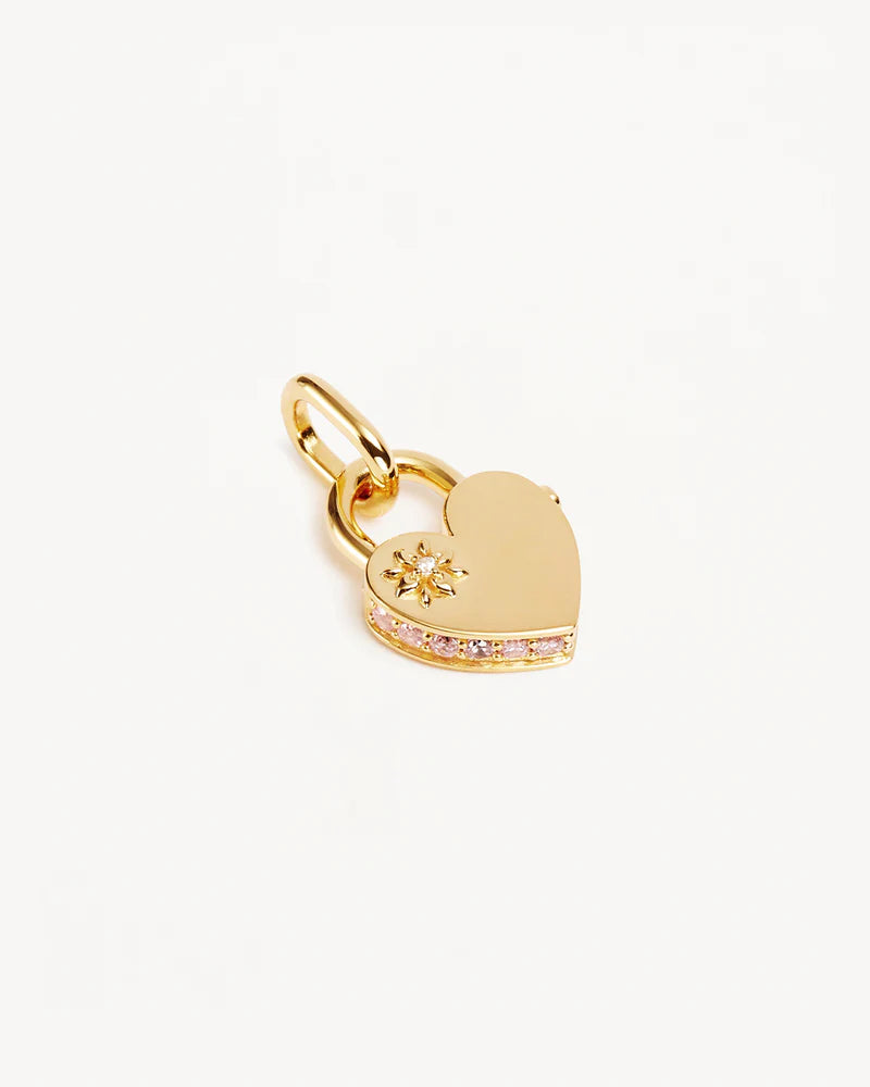 By Charlotte - Connected Hearts Padlock Pendant - Gold