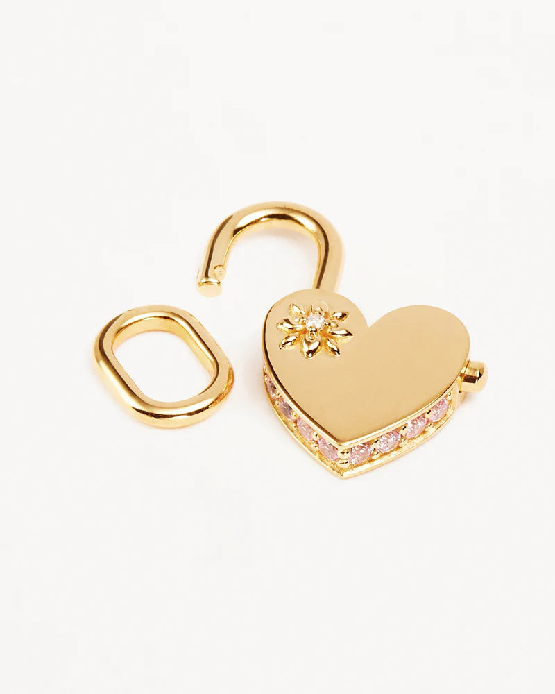 By Charlotte - Connected Hearts Padlock Pendant - Gold