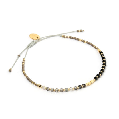 Arms Of Eve - Pia Crystal Beaded Bracelet - Black Onyx & Rutilated Quartz