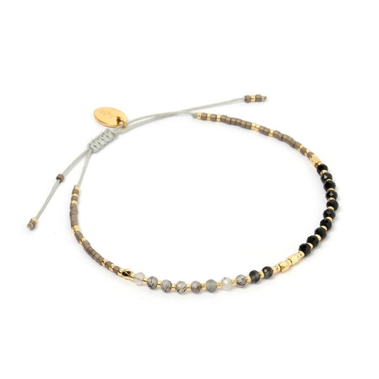 Arms Of Eve - Pia Crystal Beaded Bracelet - Black Onyx & Rutilated Quartz