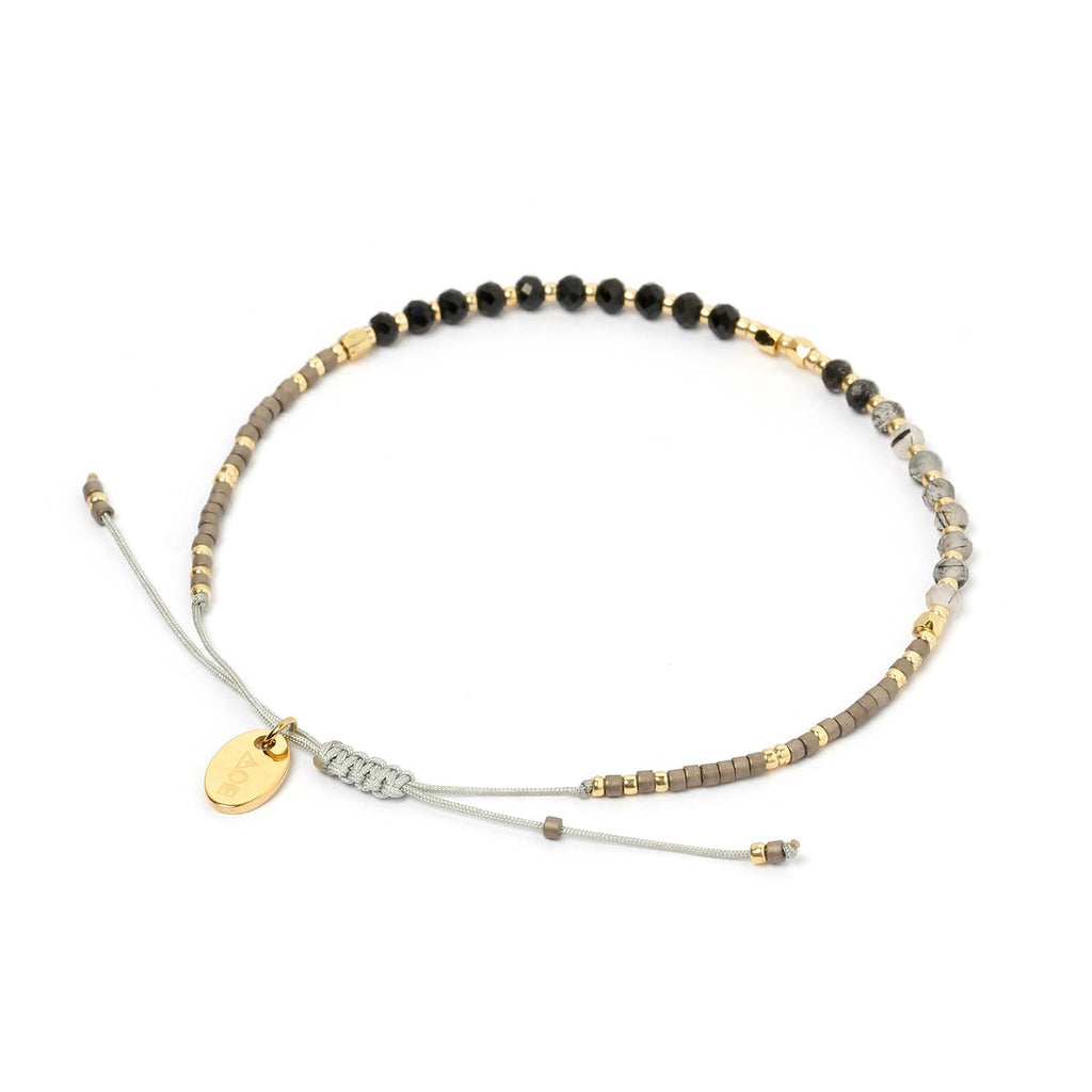 Arms Of Eve - Pia Crystal Beaded Bracelet - Black Onyx & Rutilated Quartz