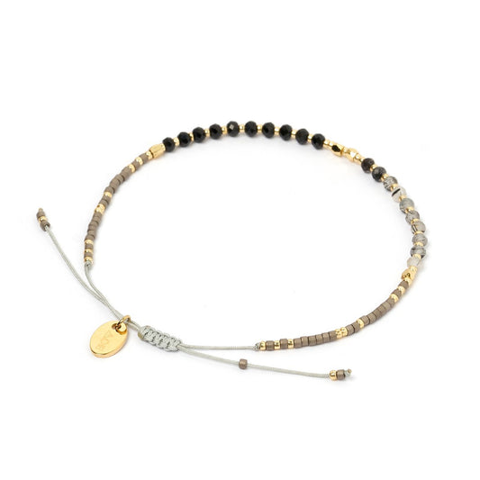 Arms Of Eve - Pia Crystal Beaded Bracelet - Black Onyx & Rutilated Quartz