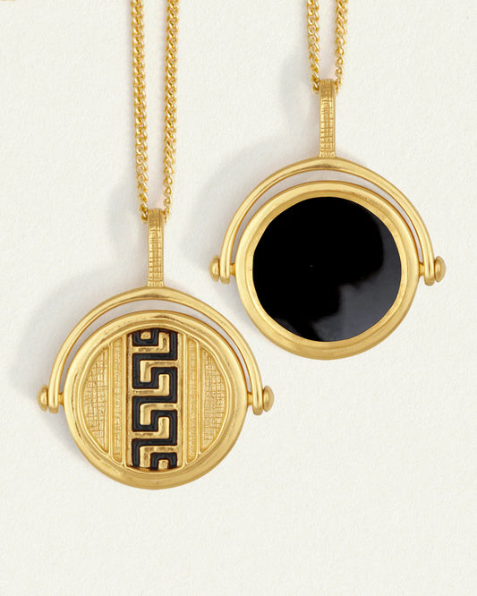 Temple Of The Sun - Meander Spinner Necklace - Gold