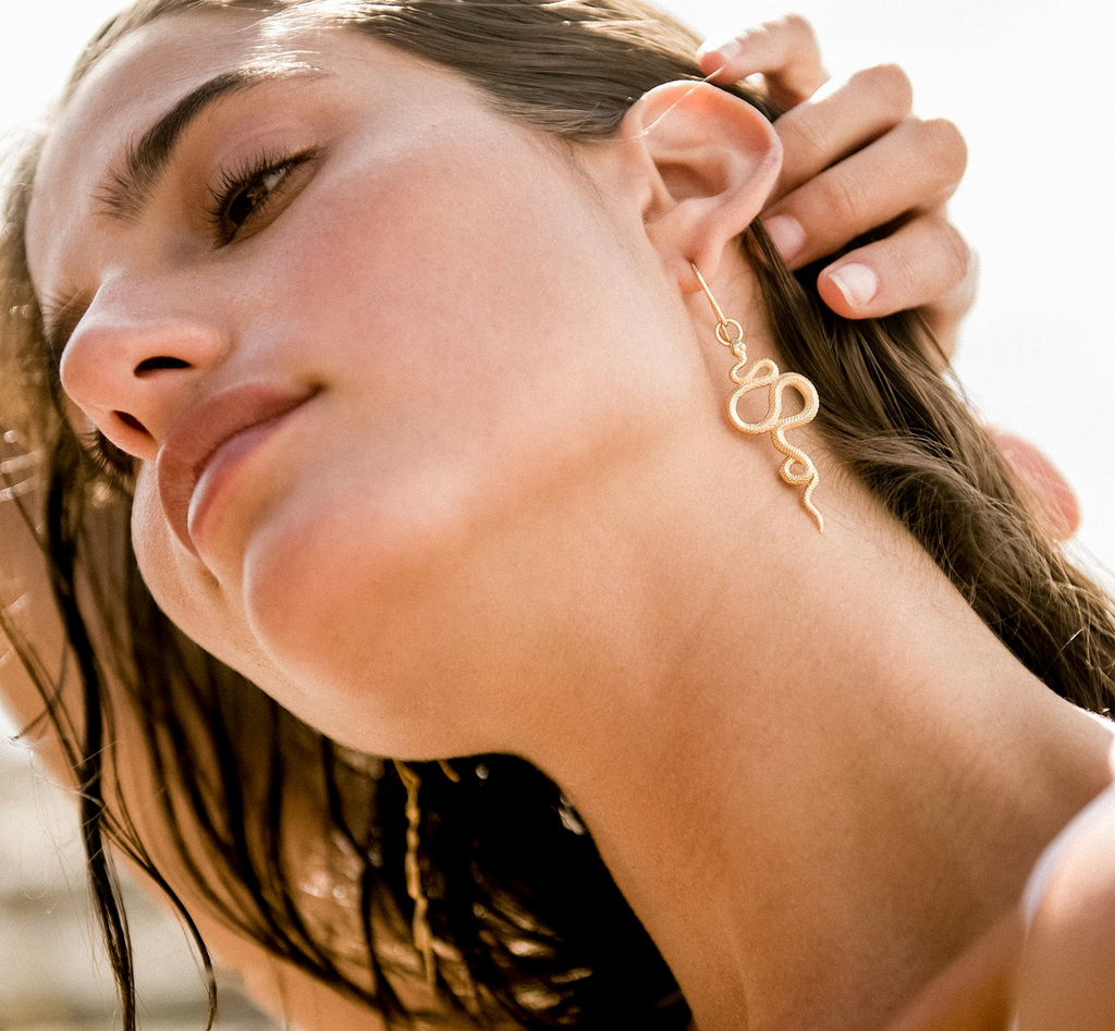 Temple Of The Sun - Snake Earrings - Gold