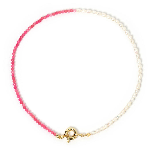 Arms of Eve - Suri Pearl & Gemstone Necklace - Pink Chaledony
