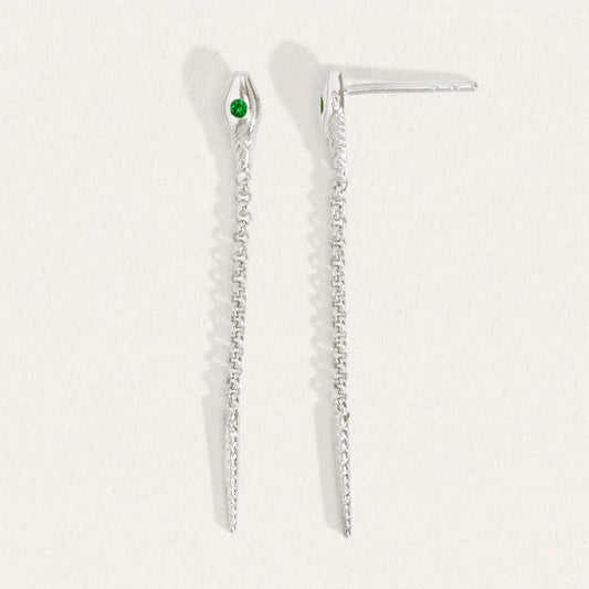 Temple Of The Sun - Althea Emerald Earrings - Silver