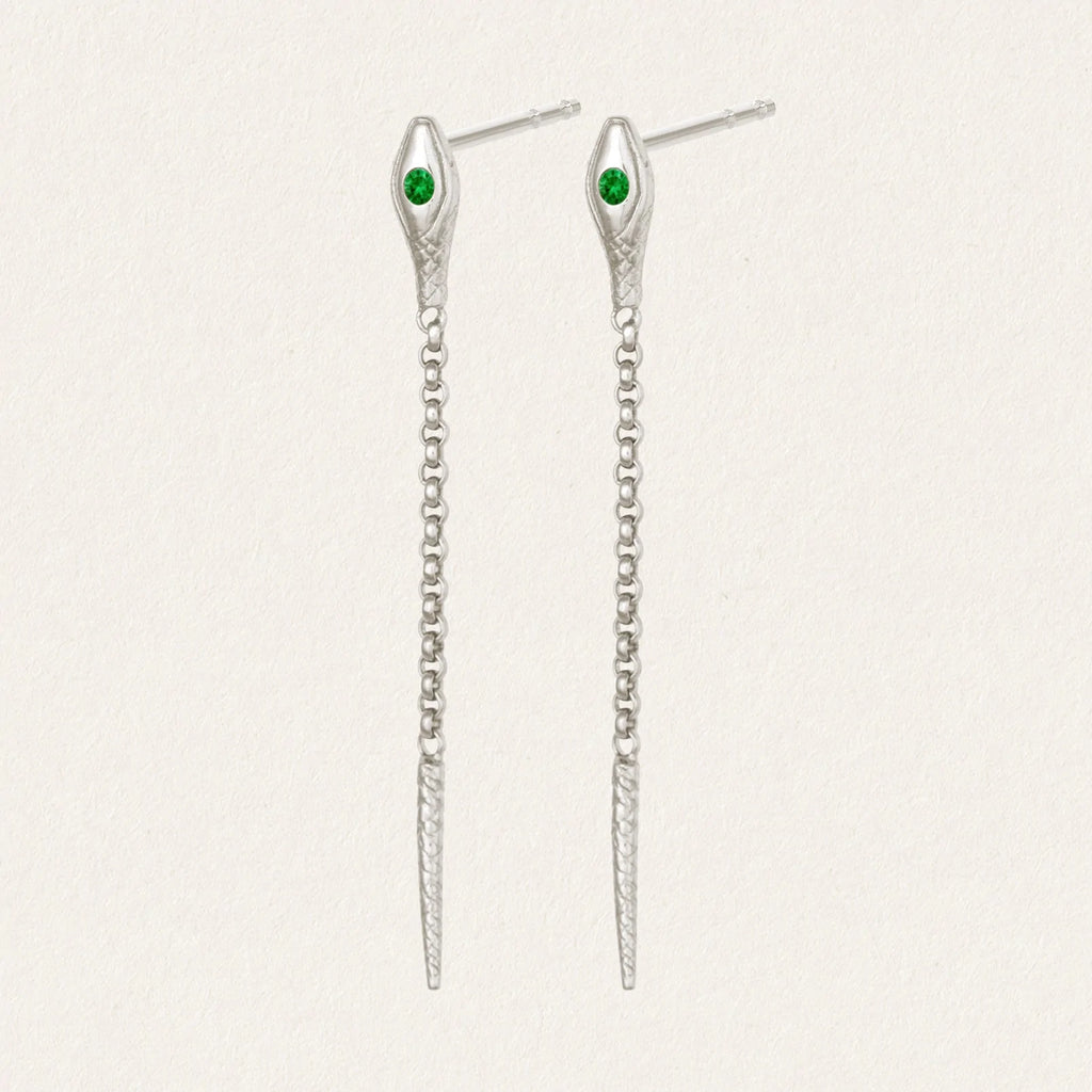 Temple Of The Sun - Althea Emerald Earrings - Silver