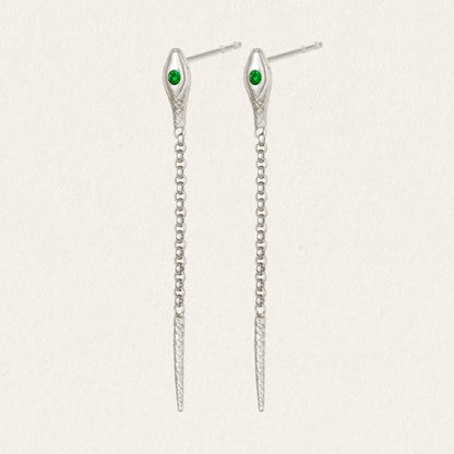 Temple Of The Sun - Althea Emerald Earrings - Silver