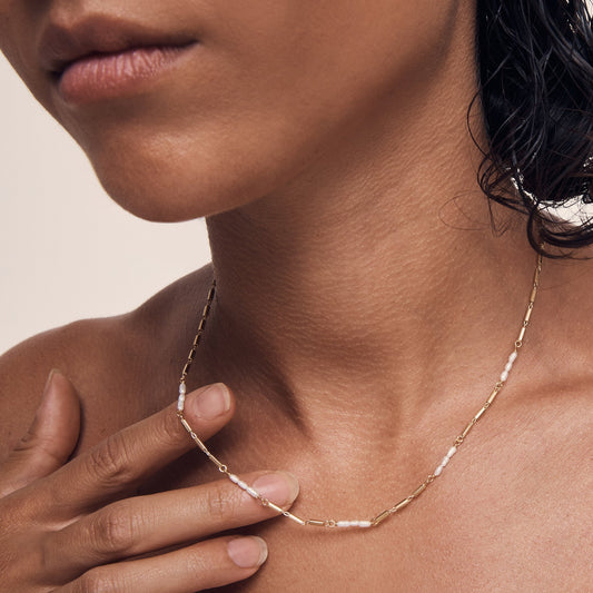 Temple Of The Sun - Riviera Necklace -  Pearl / Gold